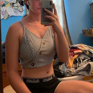 Hollister Cropped Tank Top Blue Striped XS